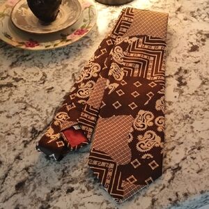 Vintage 1970s Elegant Brown Patterned Men's Tie